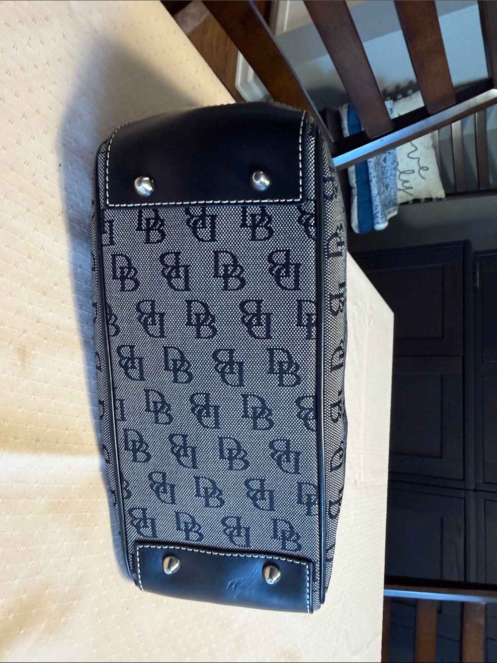 Dooney & Bourke Black and Beige DB Monogram Tote - Picture 5 of 13